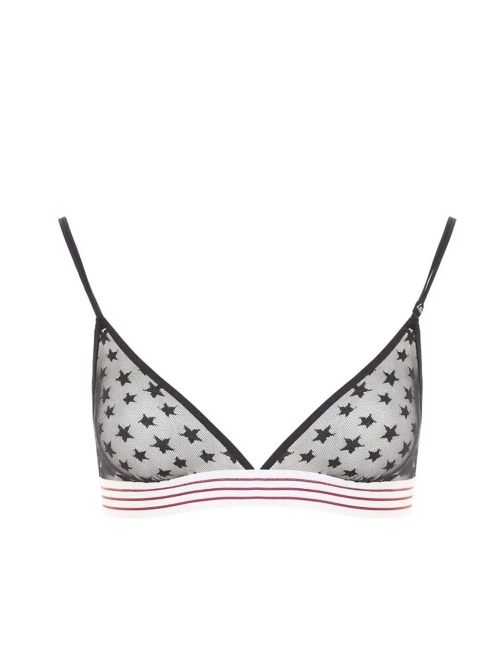Love Stories Sheer Black Star Mesh Bralette with Striped Elastic Band